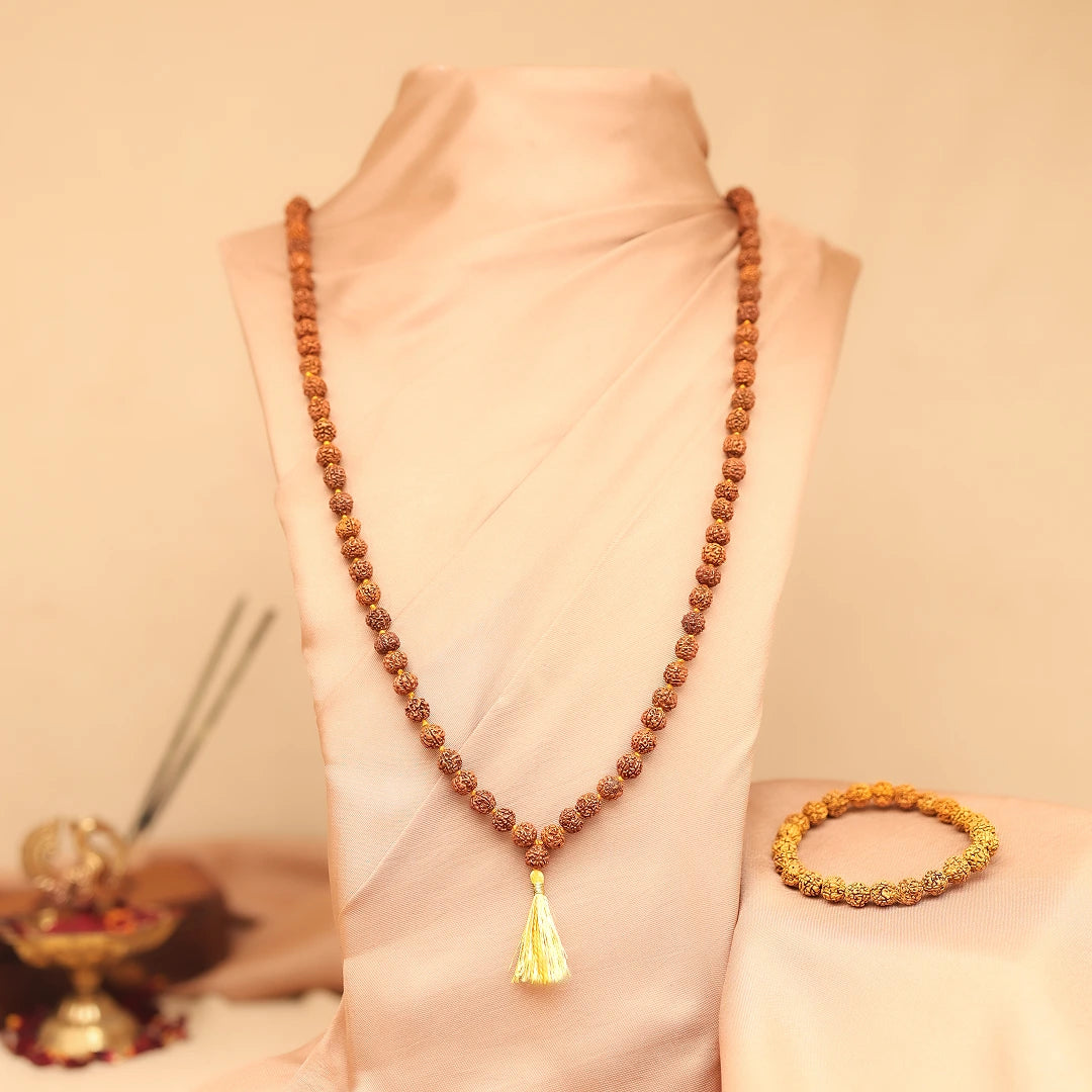 108 Beads 5 Mukhi Rudraksha Mala & Bracelet Combo