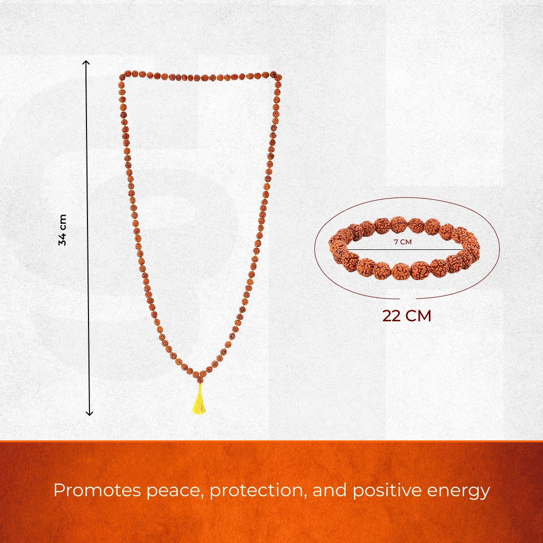 108 Beads 5 Mukhi Rudraksha Mala & Bracelet Combo