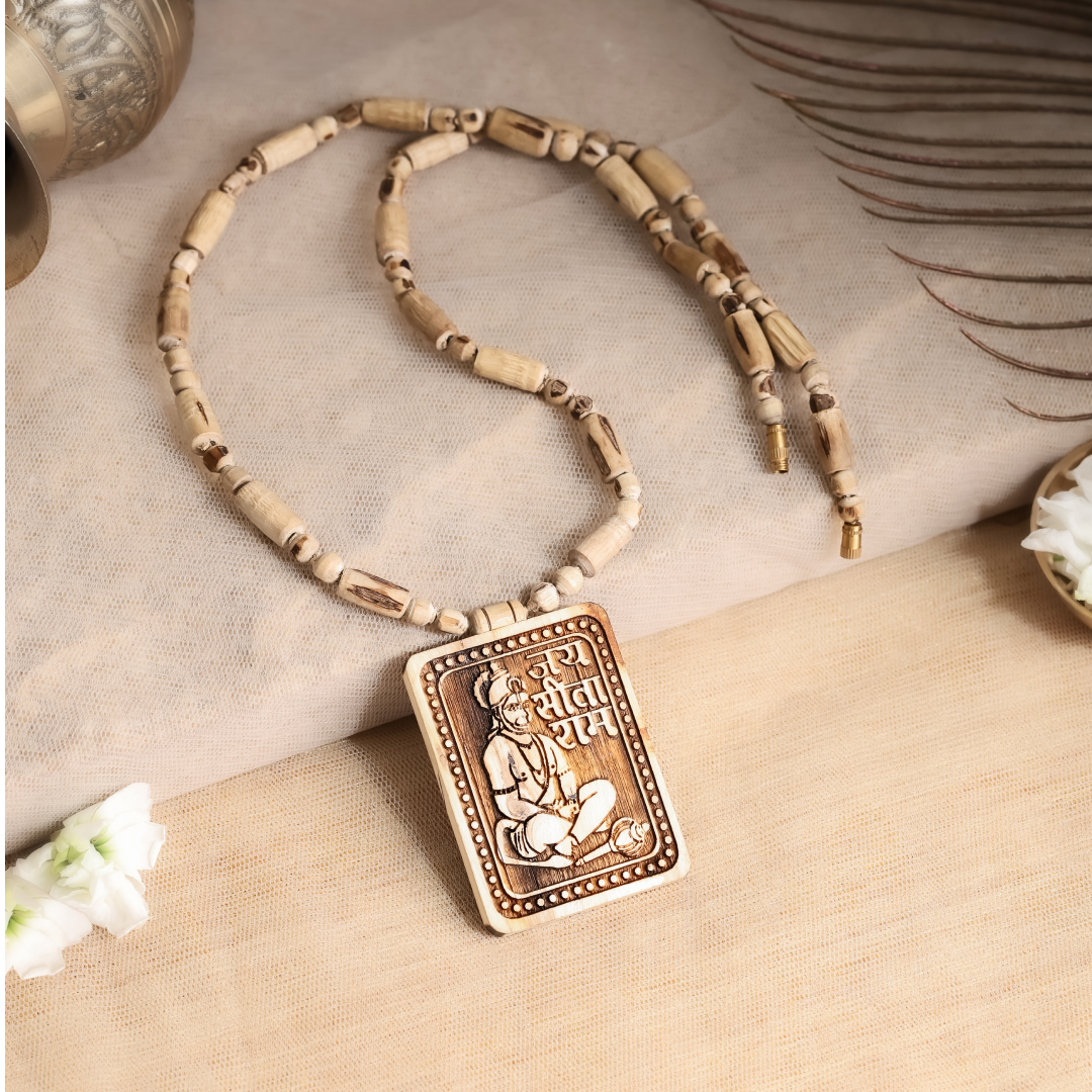 Jai Sita Ram Square with Hanuman Necklace | Tulsi Kanthi Round Beads Mala
