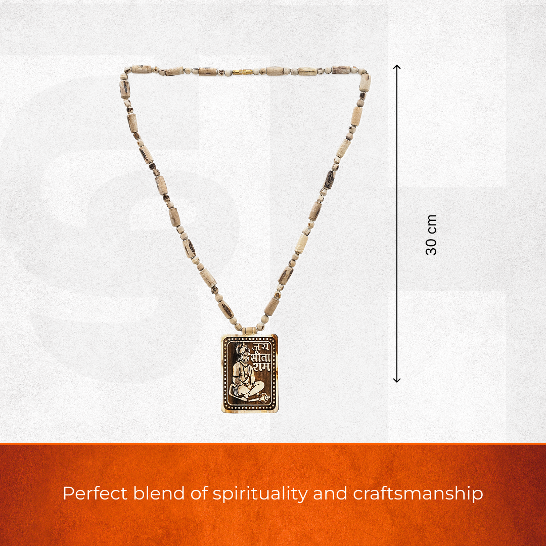 Jai Sita Ram Square with Hanuman Necklace | Tulsi Kanthi Round Beads Mala