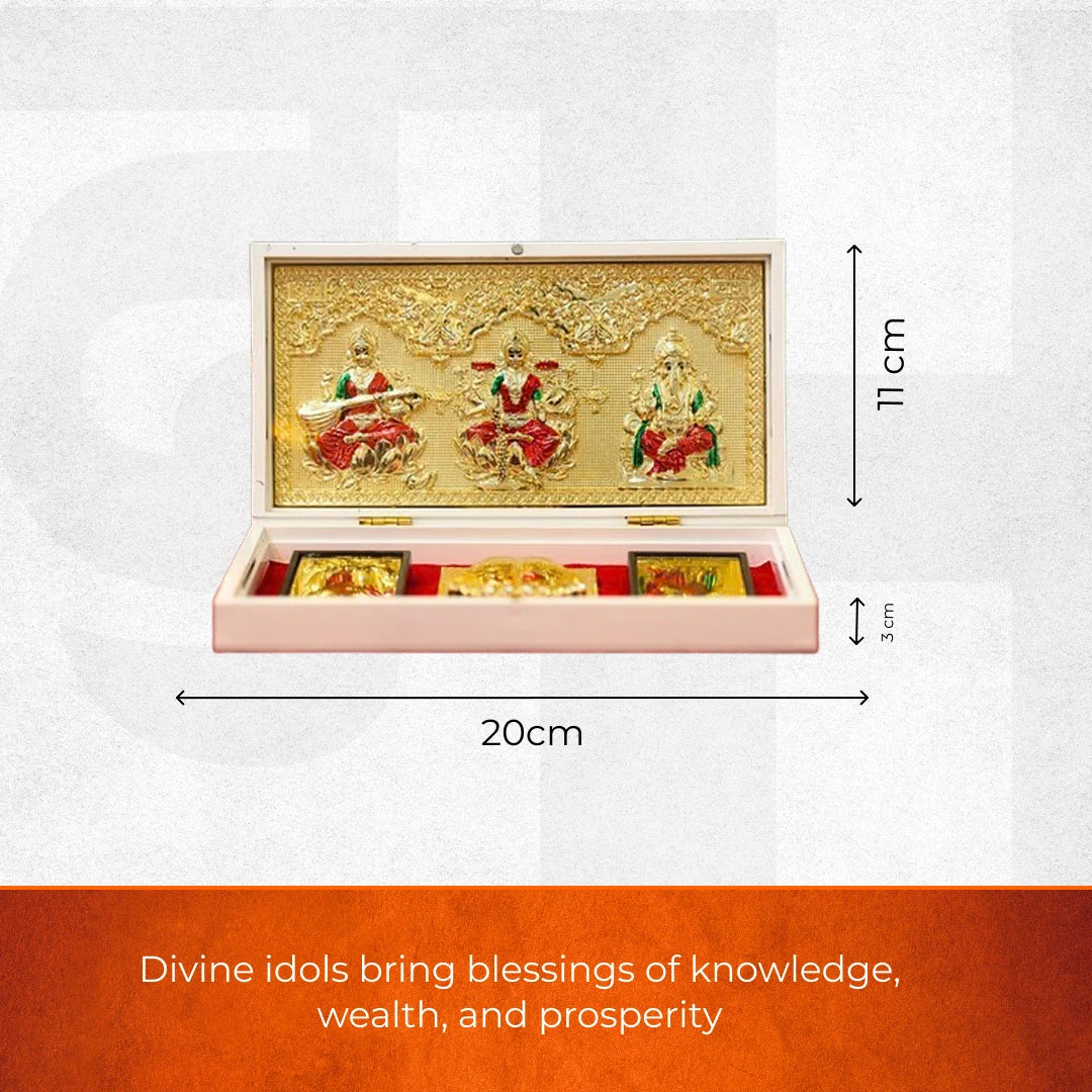 Ganesh Lakshmi Saraswati Pocket Temple - Gold Platted