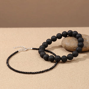 Black Tourmaline Protection Set: Black Tourmaline Anklet & Lava Bracelet Combo