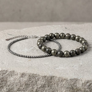 Raw Pyrite Wealth Magnet Duo | Natural Pyrite Crystal Anklet and Bracelet