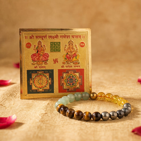 Ultimate Vyapar Vridhi Combo: Laxmi Ganesha Yantra & Money Magnet Bracelet