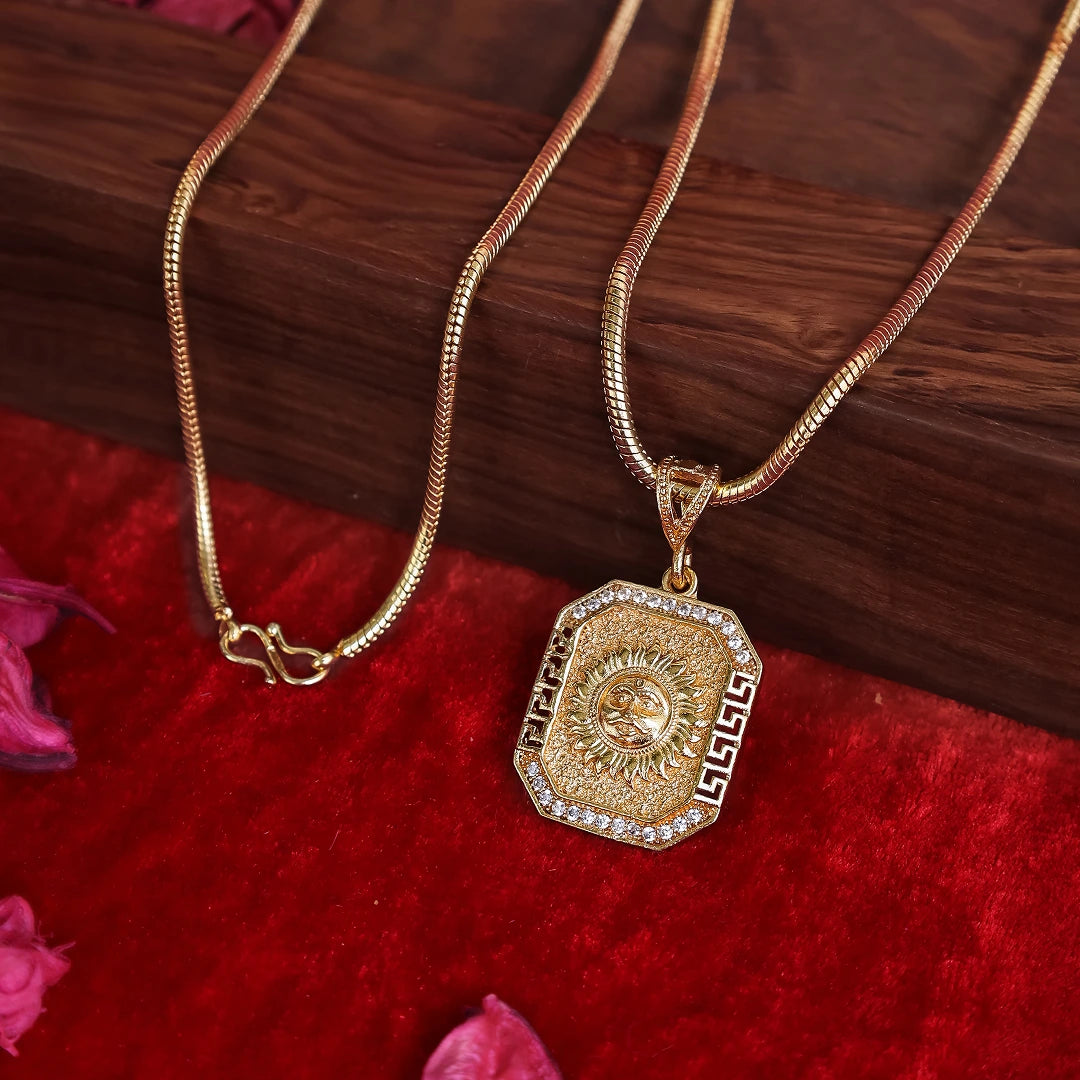 Gold Plated Suraj Mukhi Pendant with Chain Necklace
