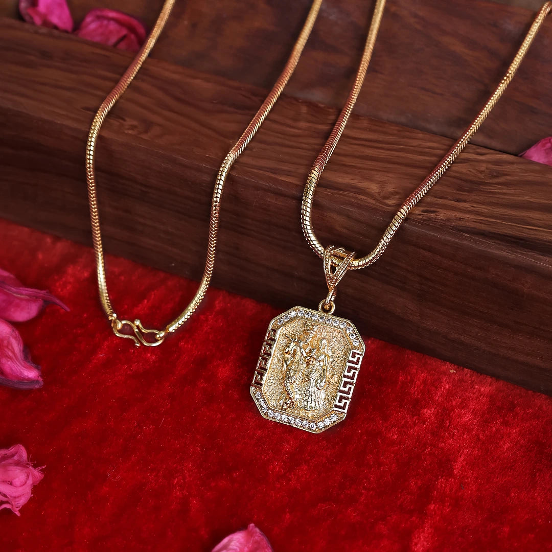 Gold Plated Radha Krishna Pendant With Chain