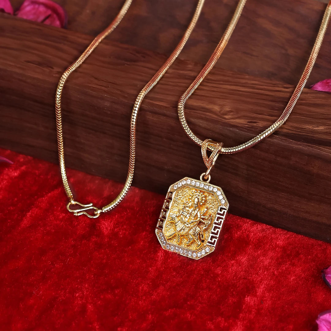 Gold Plated Maa Durga Pendant With Chain
