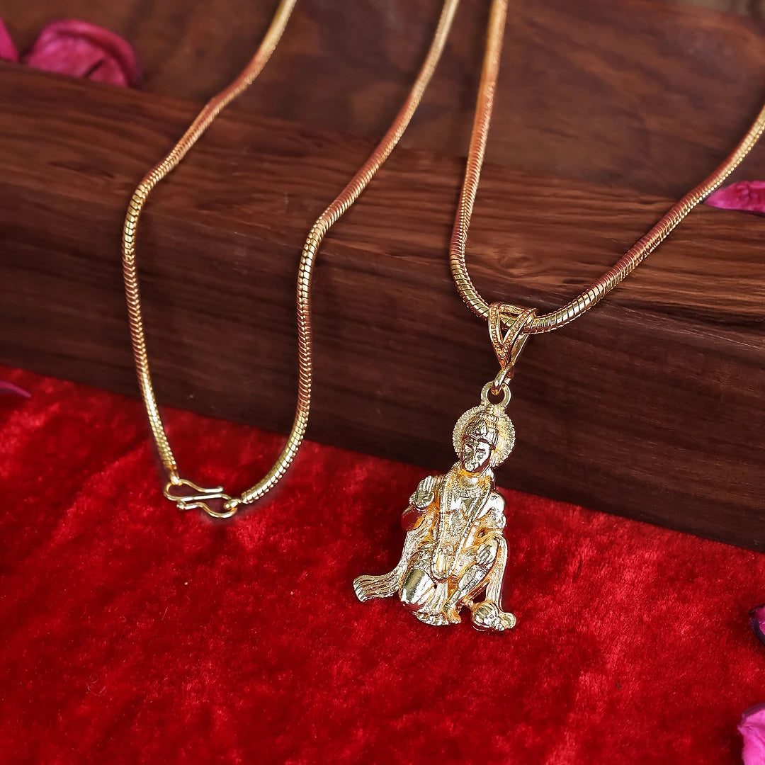 Gold Plated Lord Hanuman Sitting Pendant