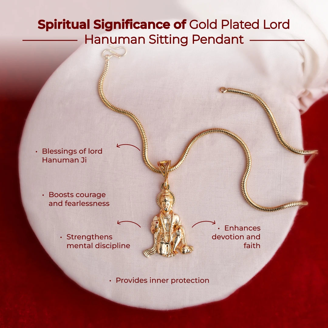 Gold Plated Lord Hanuman Sitting Pendant