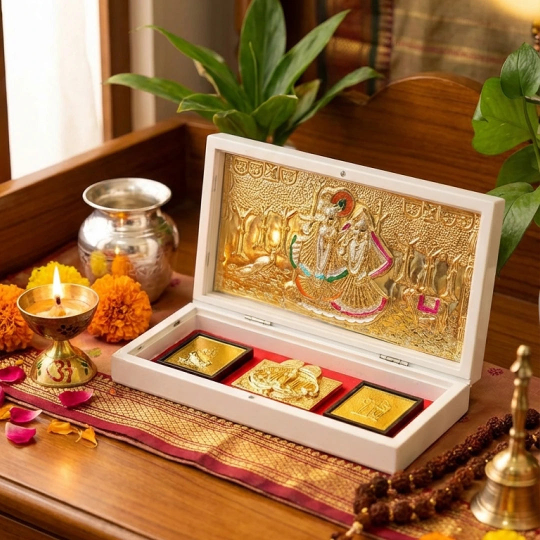 Divine Radha Krishna Pocket temple- Gold & Silver platted