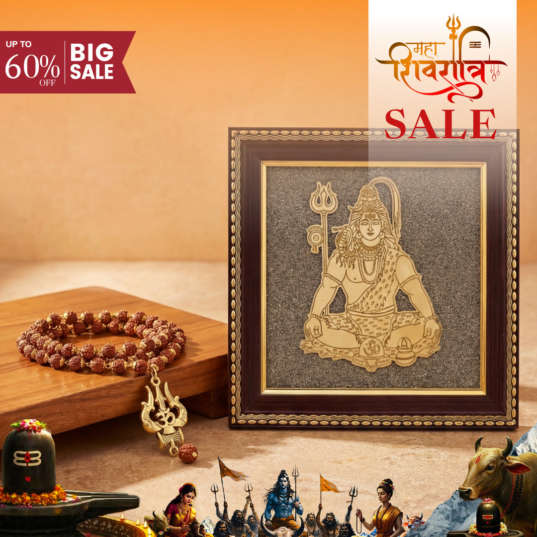 Lord Shiva Meditation Raw Pyrite Frame with OM Shiva Trishool Rudraksha Necklace for Inner Peace