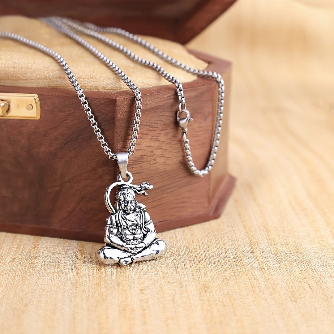 Hanuman Ji Dhyana Silver Pendant