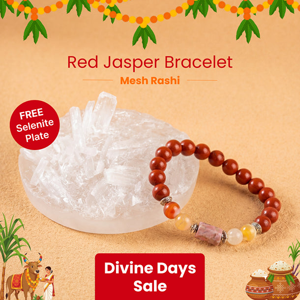 Aries (Mesh Rashi) Stone Bracelet with FREE Raw Selenite Plate