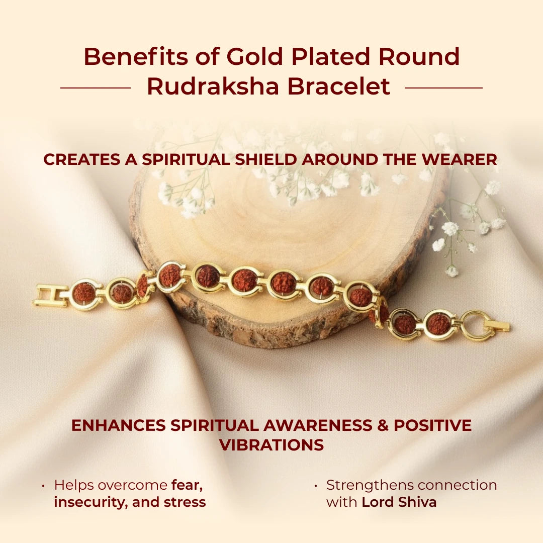 Gold Plated Round Rudraksha Bracelet