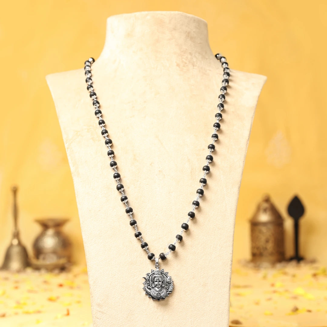 Lord Murugan Face Pendant with Silver Capped Karungali