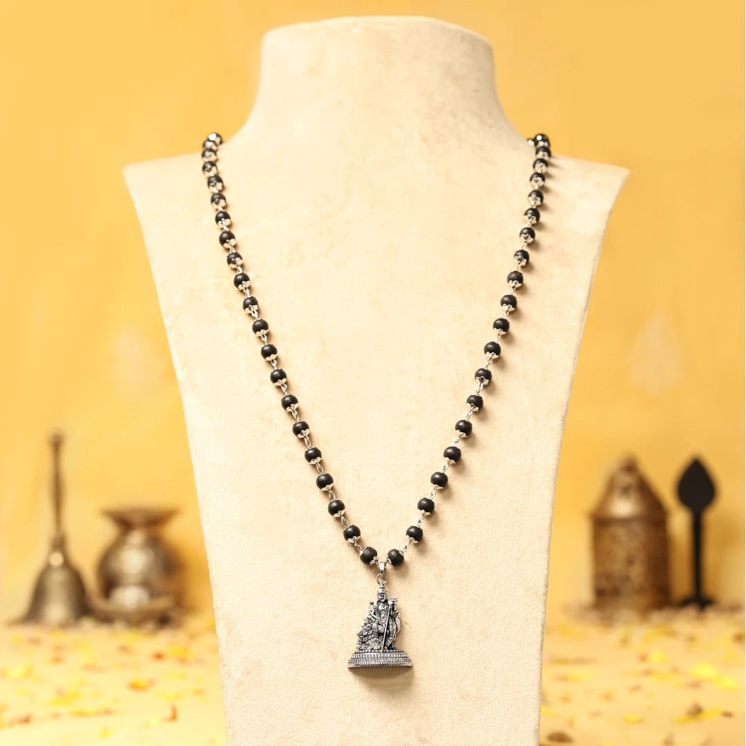 Silver Capped Karungali Malai with Lord Murugan Pendant