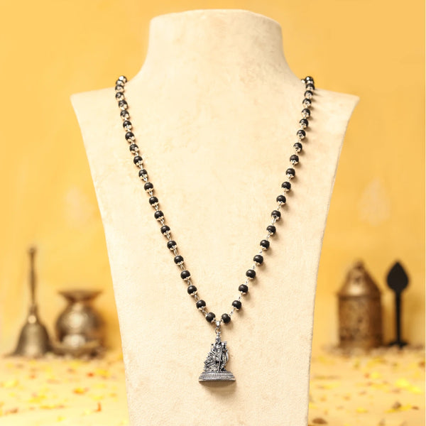 Silver Capped Karungali Malai with Lord Murugan Pendant
