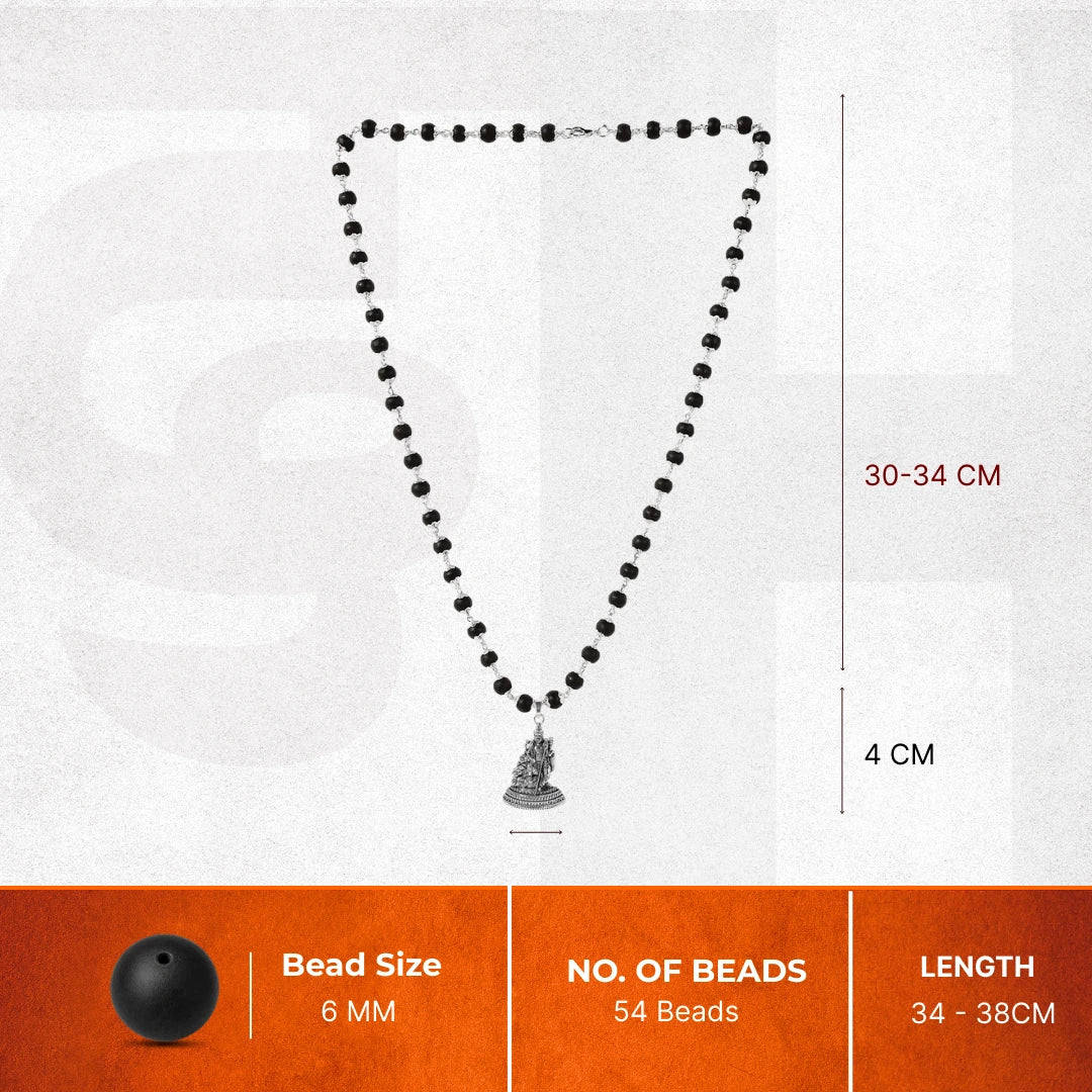 Silver Capped Karungali Malai with Lord Murugan Pendant