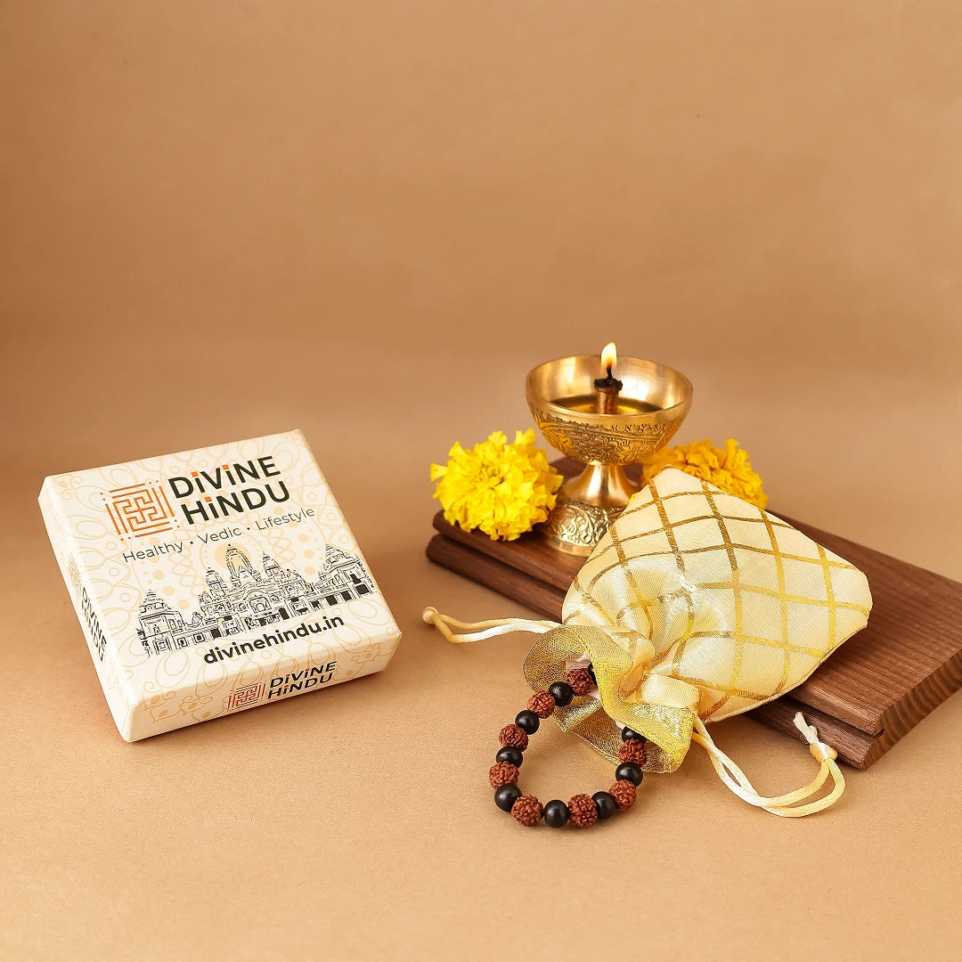 Karungali Rudraksha Bracelet - Natural Ebony Wood & 5 Mukhi Rudraksha Beads