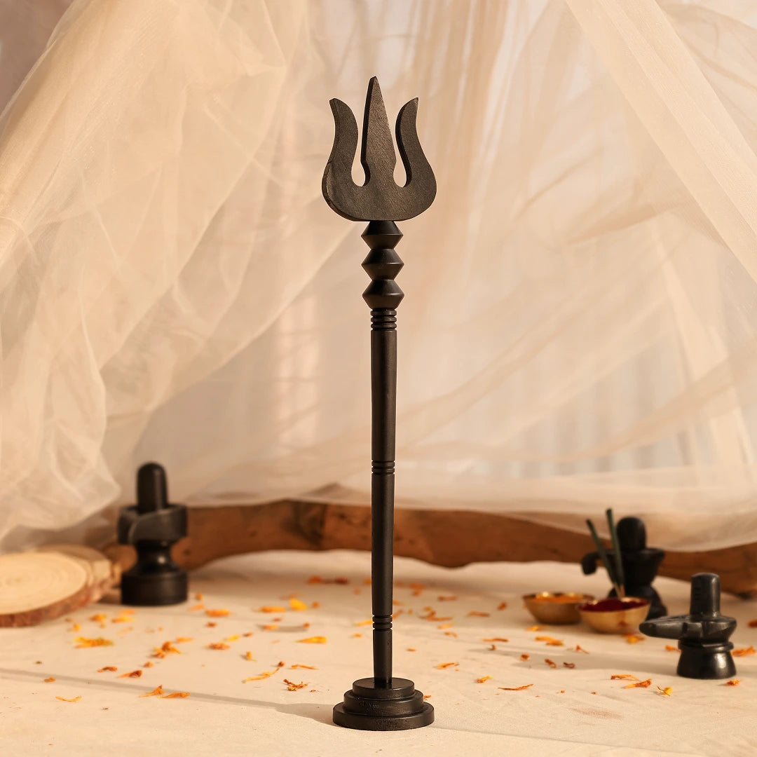 Karungali Shiva Trishool with Base - Crafted from Natural Ebony Wood
