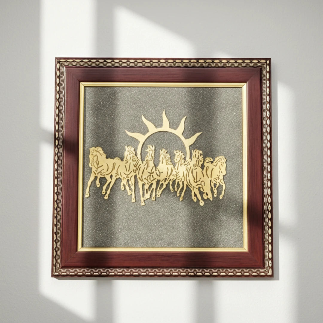 7 Horses Raw Pyrite Frame for Vastu & Prosperity