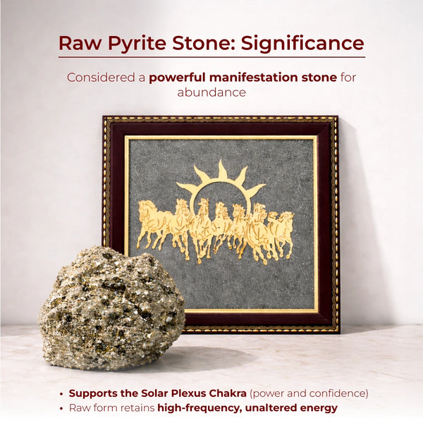 7 Horses raw pyrite frame paired with 7 Mukhi Nepali rudraksha – Dhan Yog combo