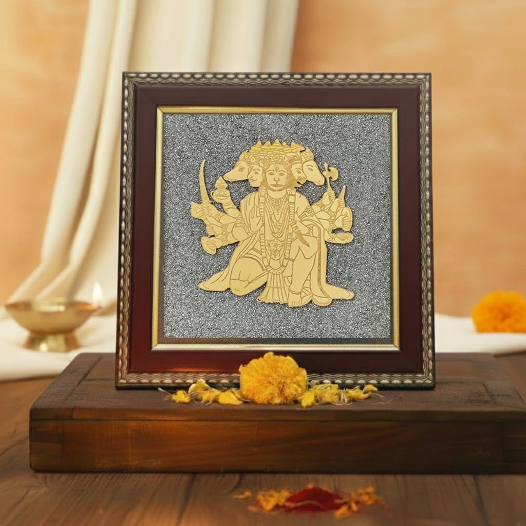 Panchamukhi Hanuman Raw Pyrite Frame for Strength & Protection