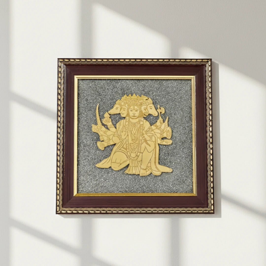 Panchamukhi Hanuman Raw Pyrite Frame for Strength & Protection