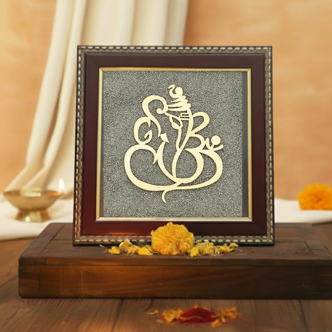 Ganesh Ji Raw Pyrite Frame for Prosperity and Good Fortune