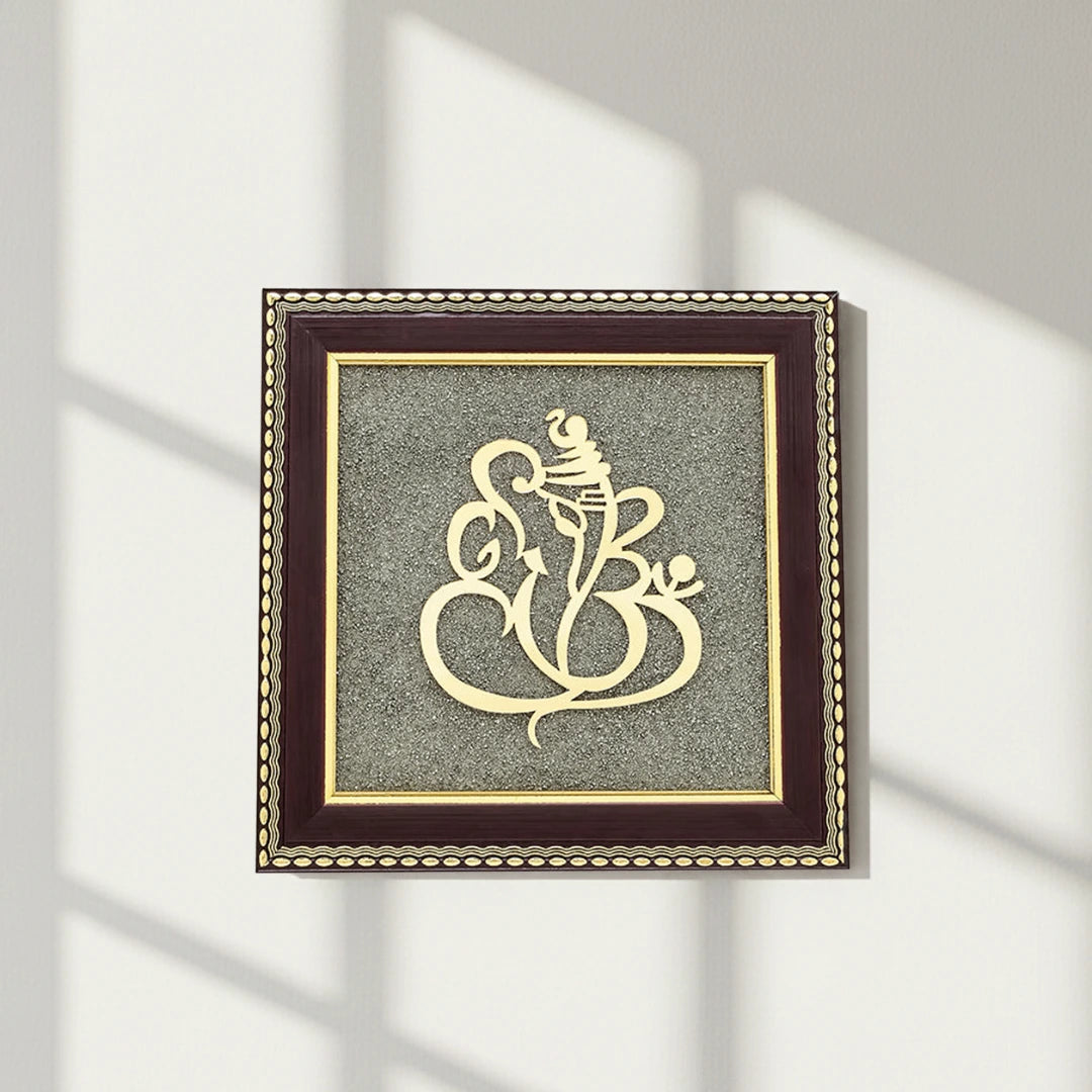 Ganesh Ji Raw Pyrite Frame for Prosperity and Good Fortune