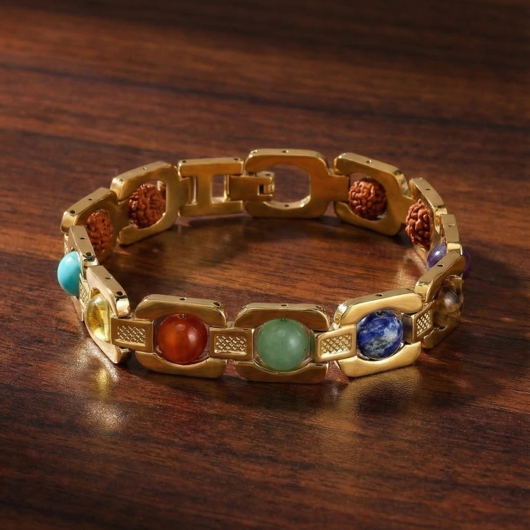 7 Chakra Link Chain Bracelet with Rudraksha