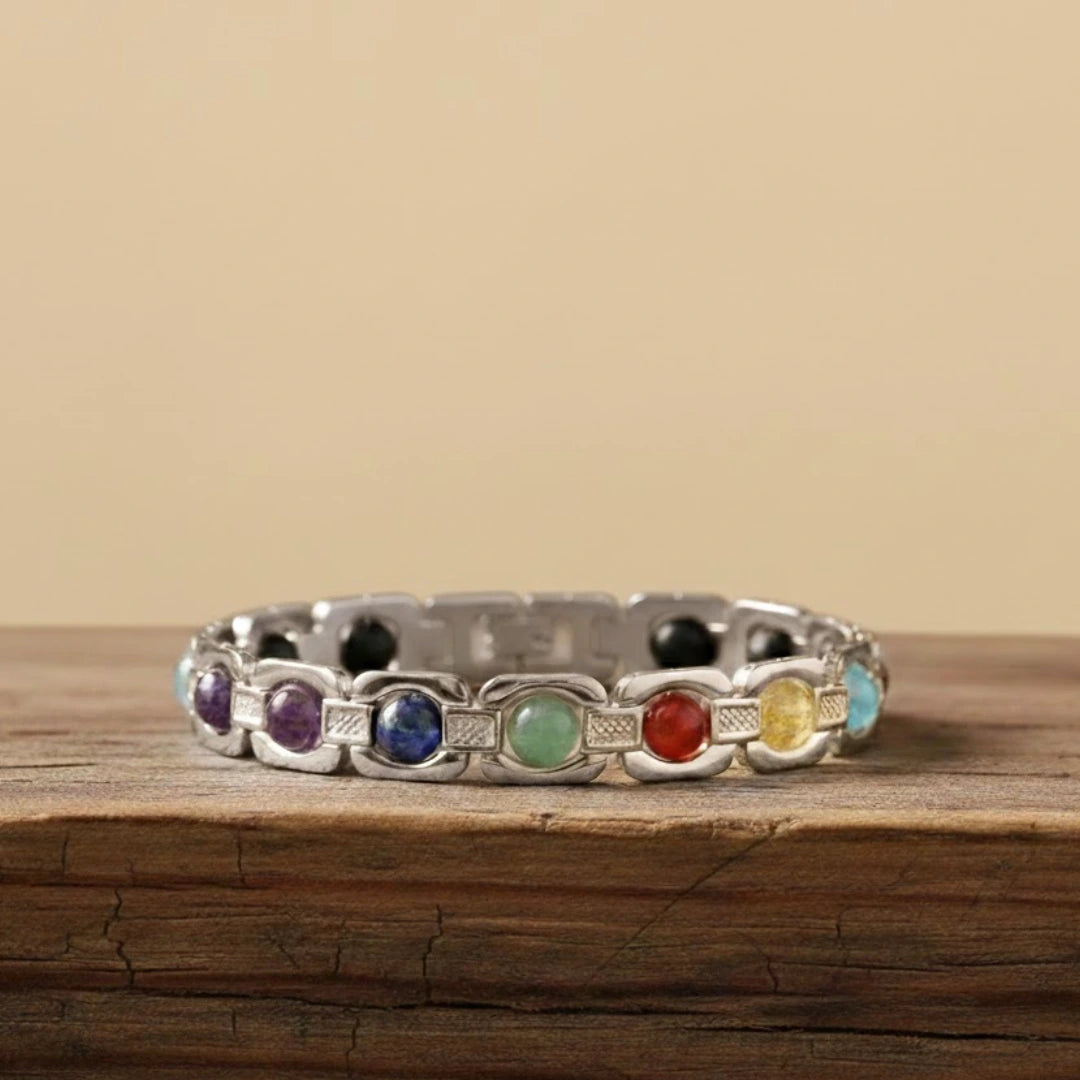 7 Chakra Link Chain Bracelet with Karungali