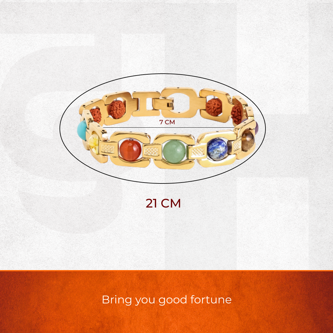 7 Chakra Link Chain Bracelet with Rudraksha