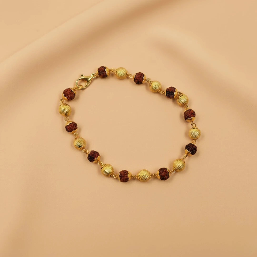 Gold Plated Rudraksha Unisex Bracelet