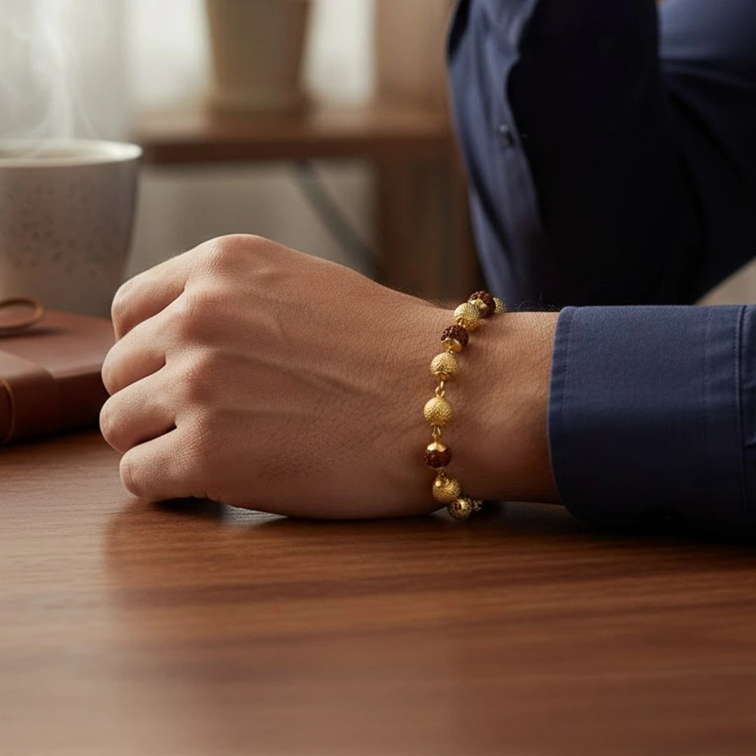 Gold Plated Rudraksha Unisex Bracelet