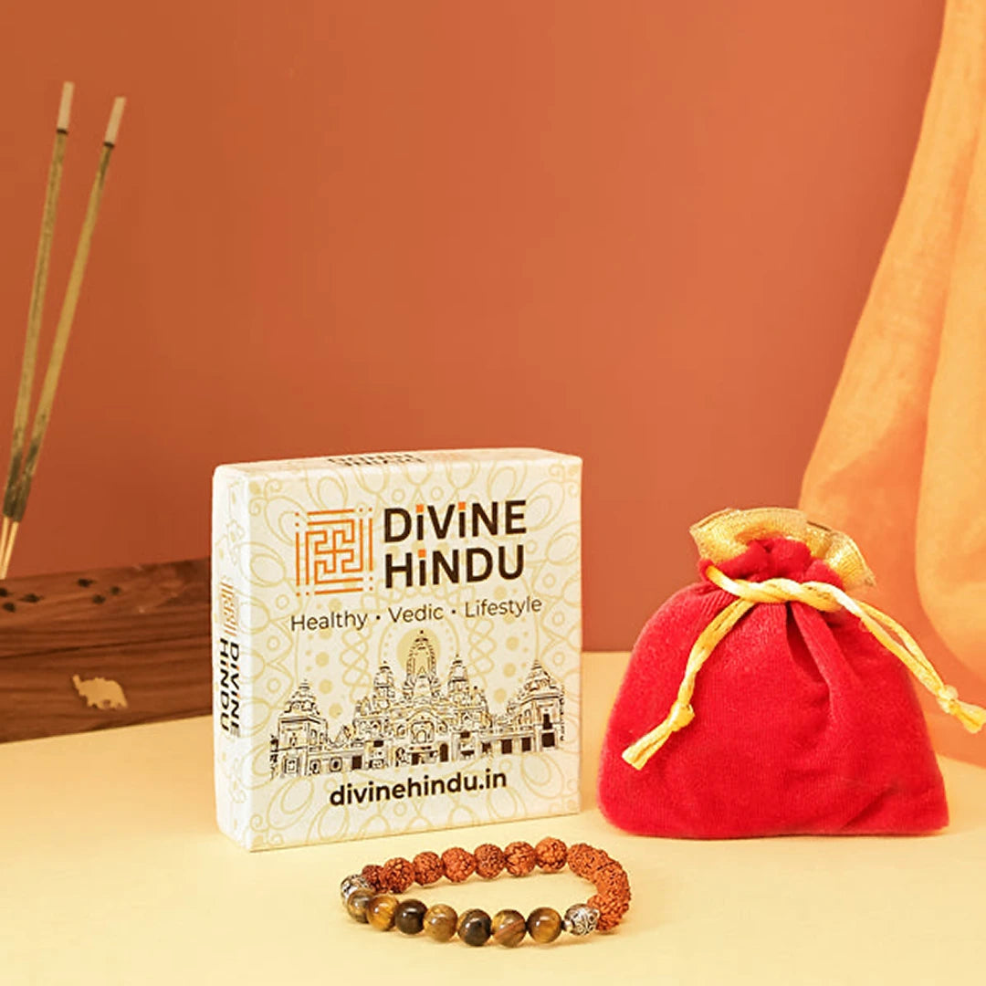 Spiritual Harmony Bracelet - Tiger's Eye, Rudraksha, and Buddha Symbol