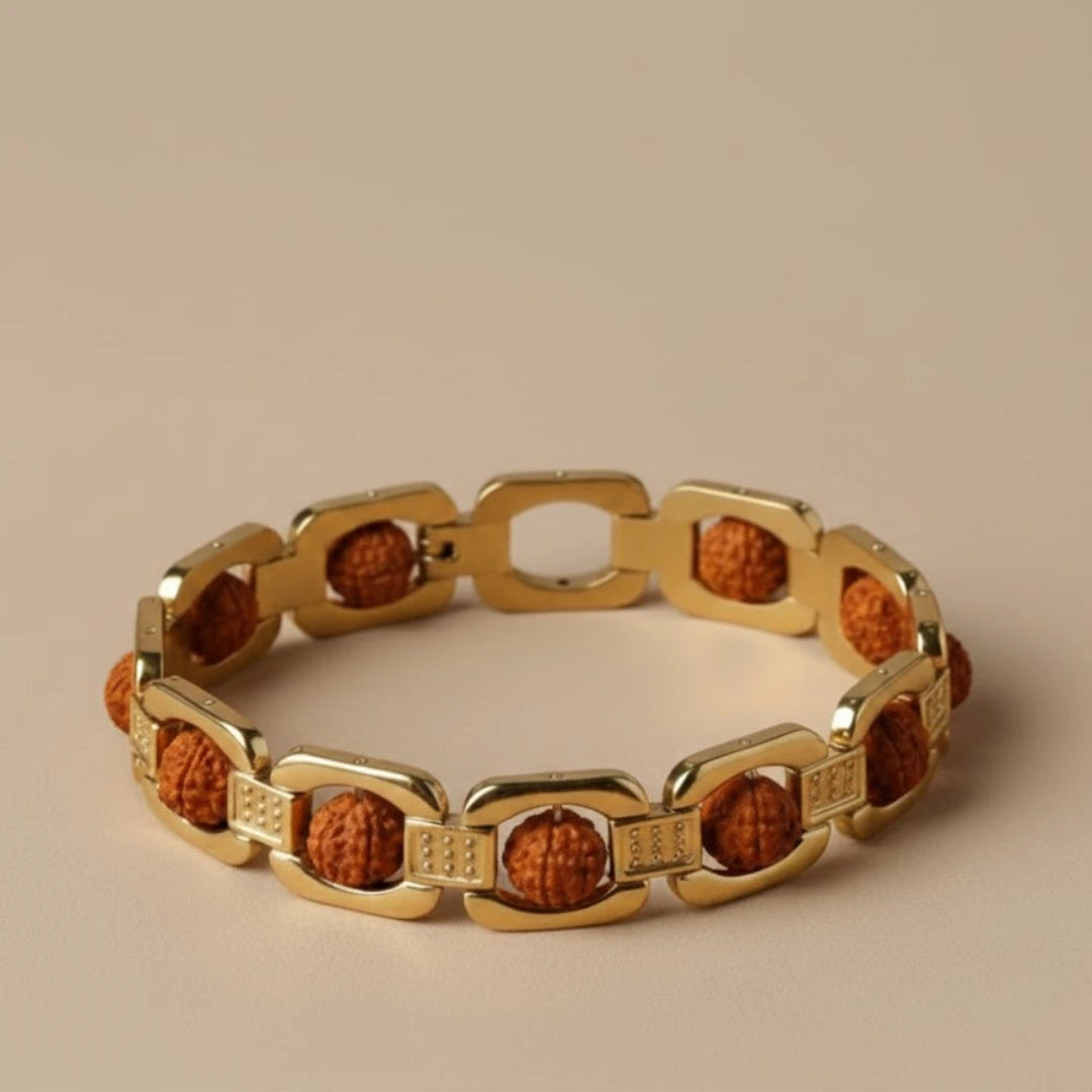 Square Gold Plated Rudraksha Bracelet