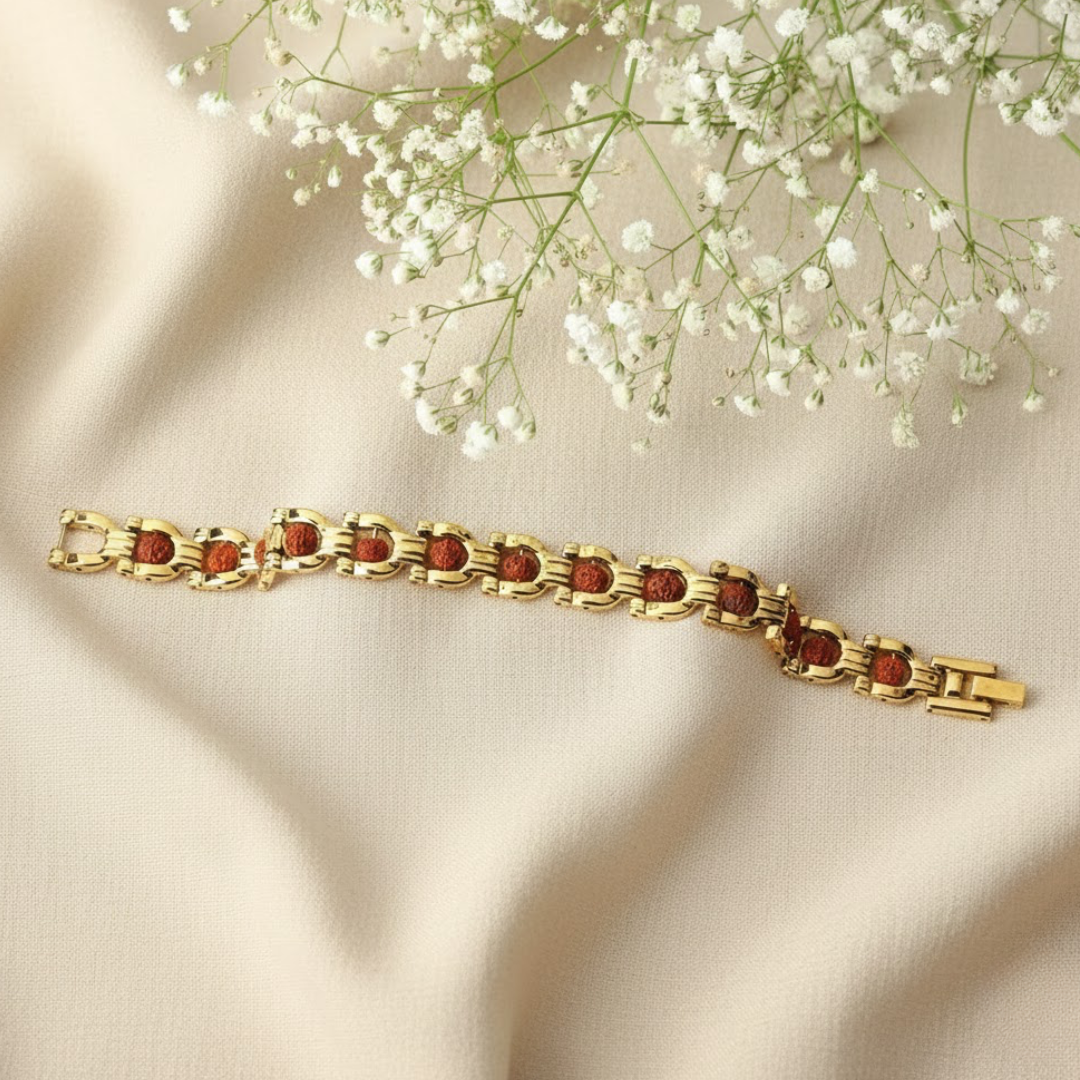 Semi Circle Gold Plated Rudraksha Bracelet