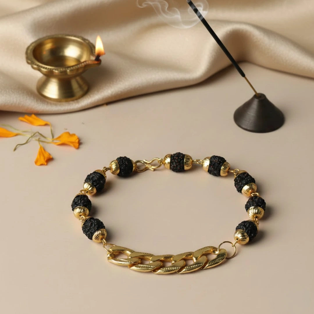 Gold Plated Rudraksha Chain Bracelet