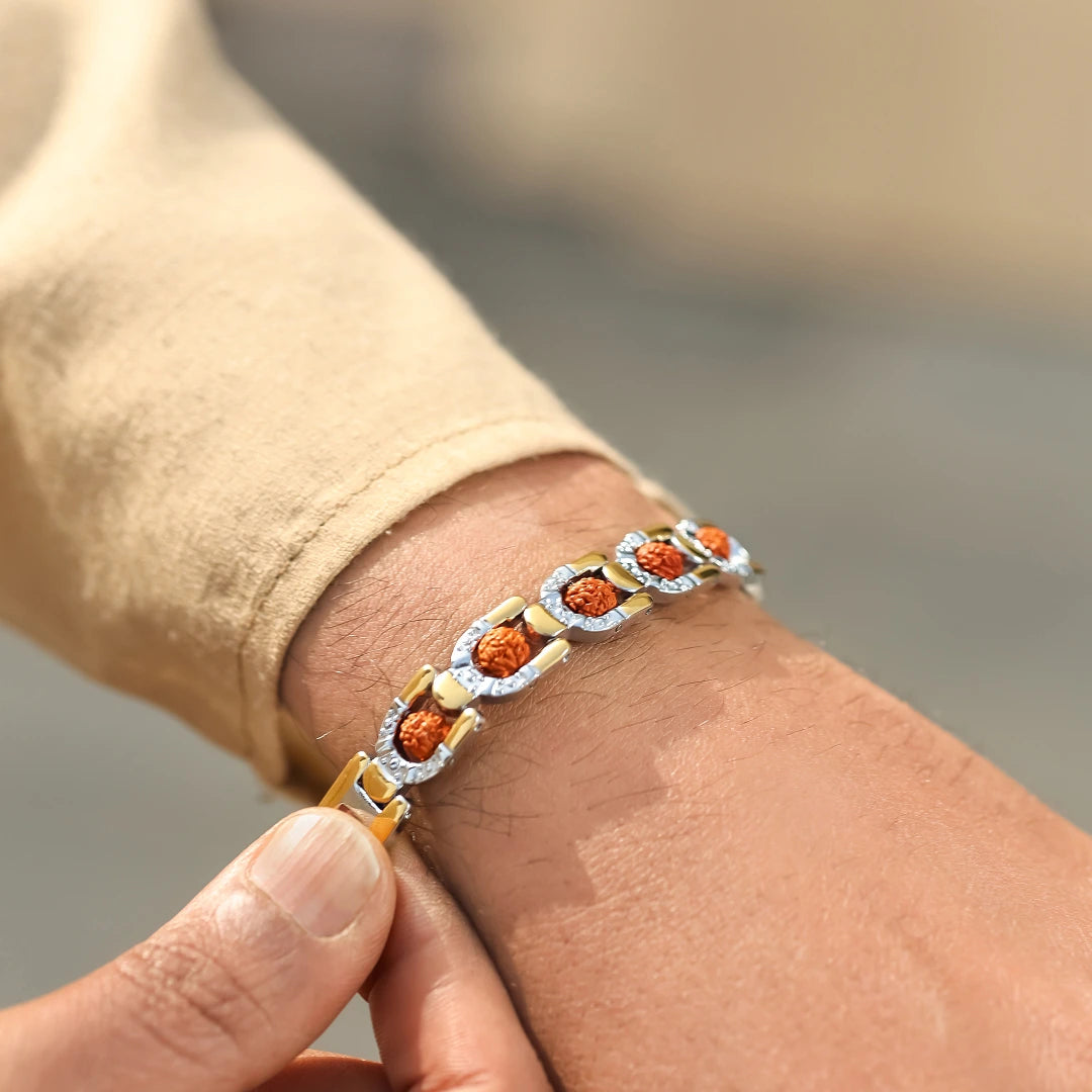 Divine Dual Tone Arc Chain Rudraksha Bracelet