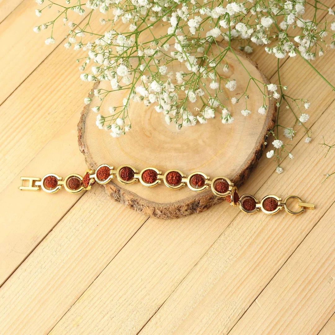 Gold Plated Round Rudraksha Bracelet