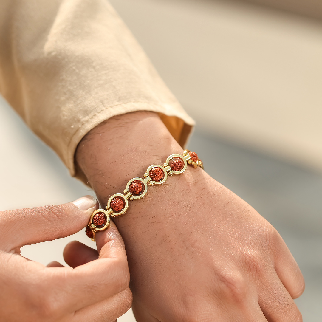 Gold Plated Round Rudraksha Bracelet