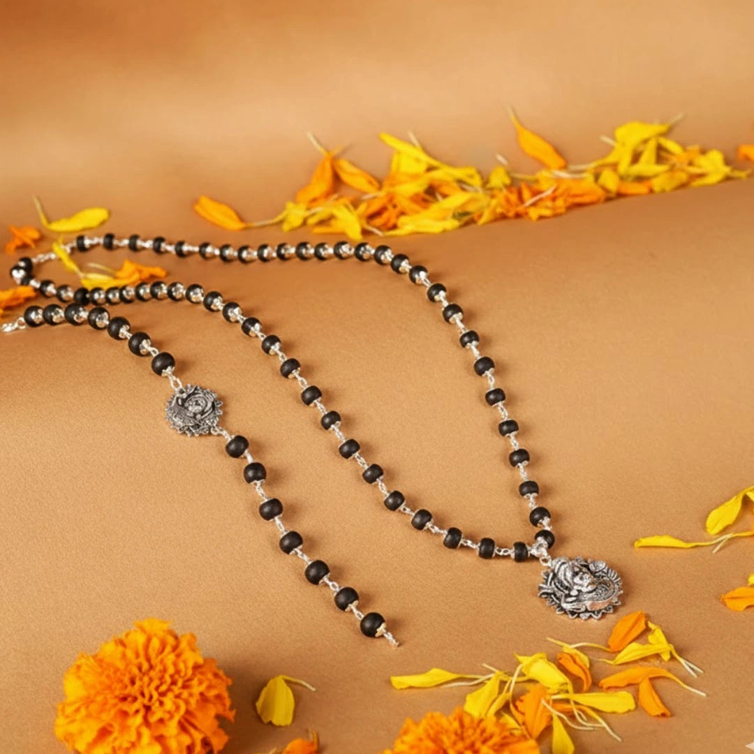 Lord Murugan Silver-Capped Karungali Combo (Pendant & Bracelet)