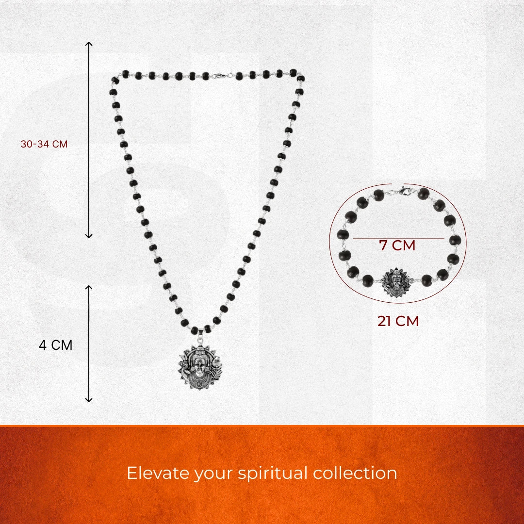 Lord Murugan Silver-Capped Karungali Combo (Pendant & Bracelet)