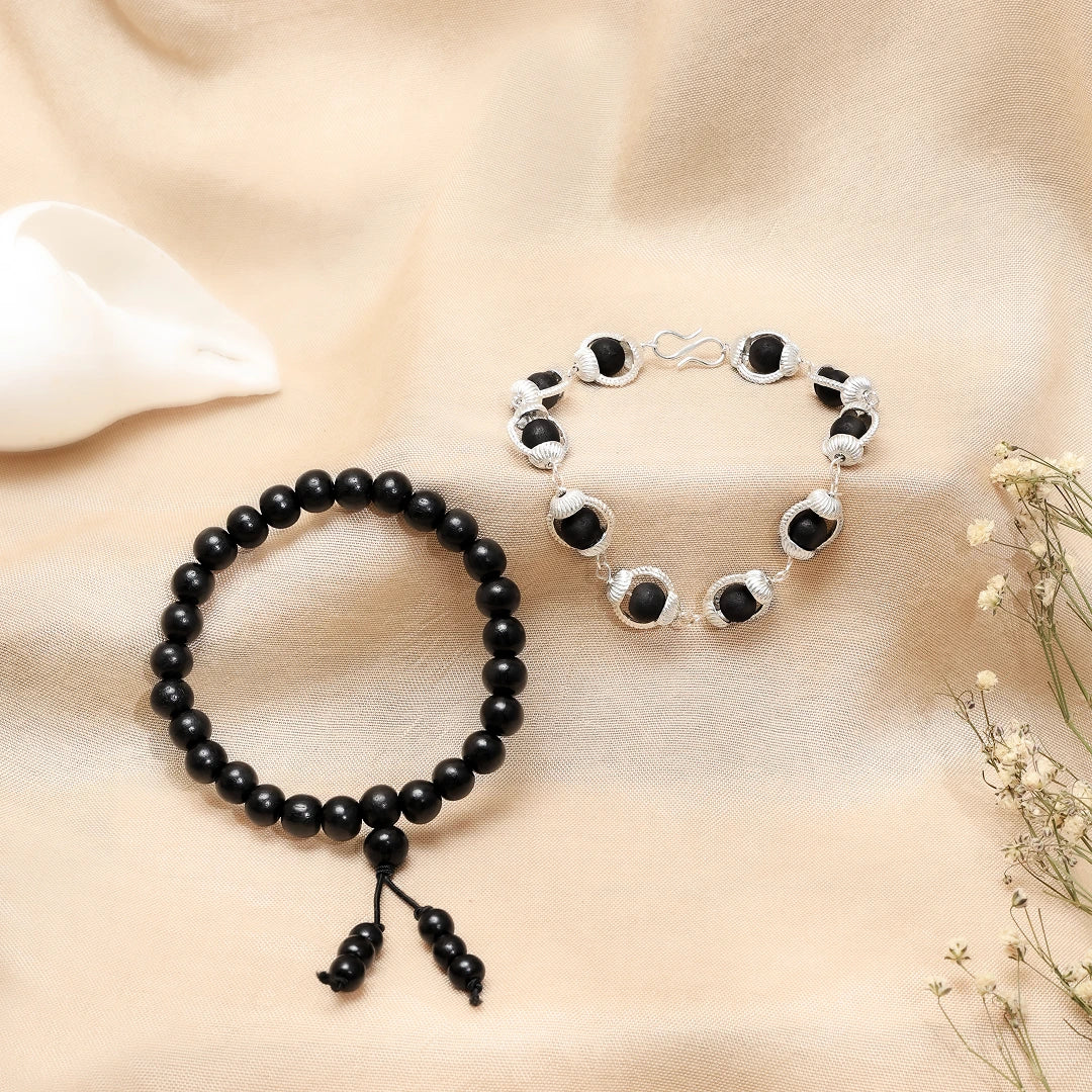 Karungali Bracelet Combo | Silver Cap & Classic Pair with Govt. Certification