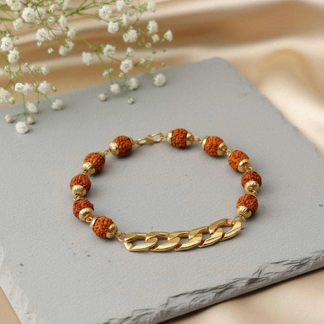 Gold Plated Rudraksha Chain Bracelet