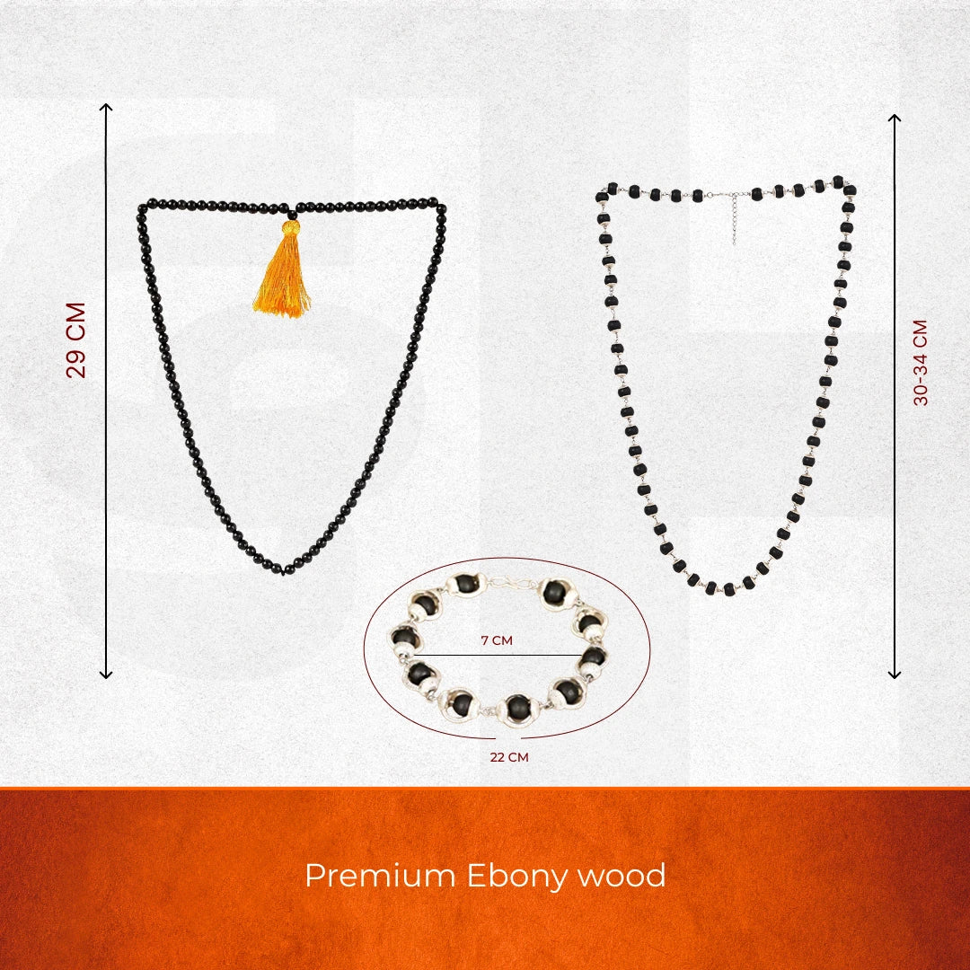 Original Karungali Malai 108-Beads + Silver Cap Karungali Bracelet and Silver Cap Karungali Malai 54 Beads with Govt. Certification