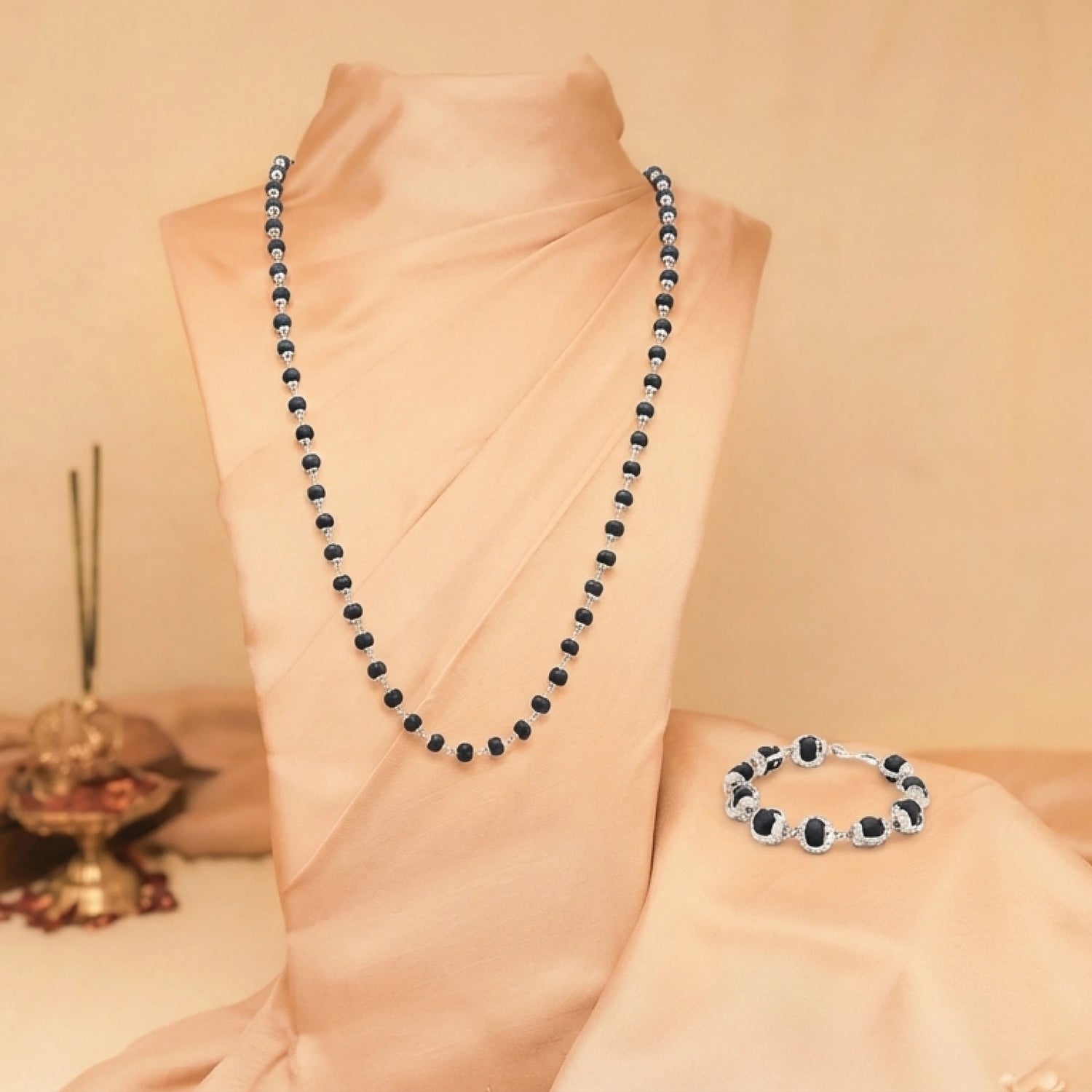 Original Karungali Malai with Silver cap 54-Beads & Karungali Malai Bracelet Combo with Govt. Certification