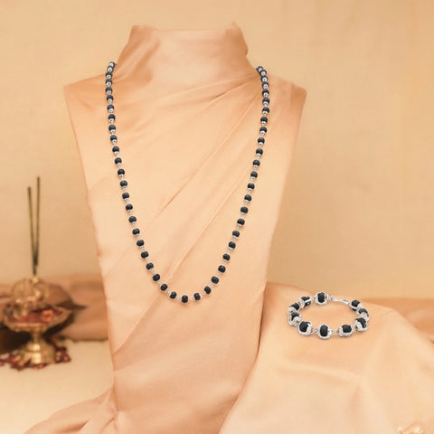 Original Karungali Malai with Silver cap 54-Beads & Karungali Malai Bracelet Combo