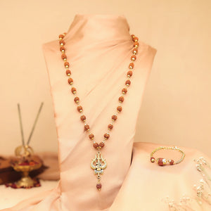 Gold Plated Rudraksha OM Shiva Trishool Necklace & Rudraksha Bracelet